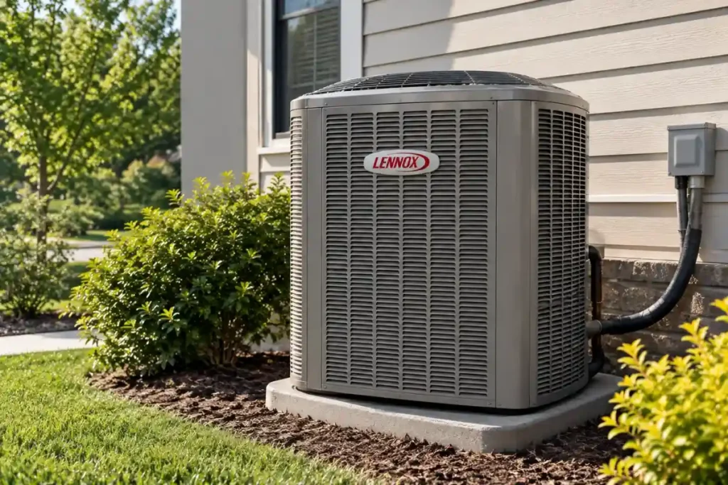 Lennox AC unit outside a Durham NC home for efficient cooling and comfort