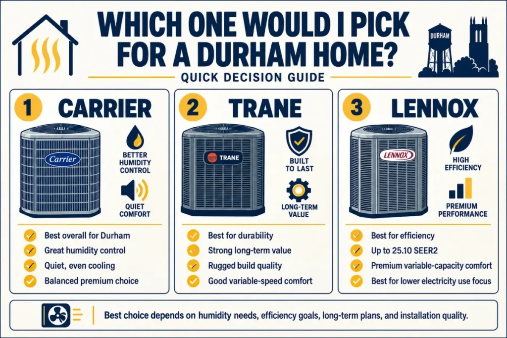 Trane, Carrier, and Lennox AC comparison decision guide for Durham homeowners